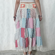 Load image into Gallery viewer, Pastel White Coral Orange Crochet Band Lace Asymmetrical Patchwork Maxi Skirt
