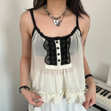 Load image into Gallery viewer, Cream Coquette Black Lace Mesh Camisole Top
