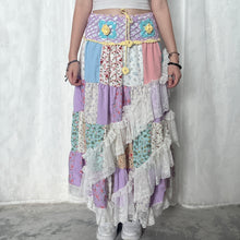 Load image into Gallery viewer, Pastel Purple Blue Crochet Band Lace Asymmetrical Patchwork Maxi Skirt
