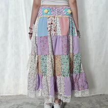 Load image into Gallery viewer, Pastel Purple Blue Crochet Band Lace Asymmetrical Patchwork Maxi Skirt
