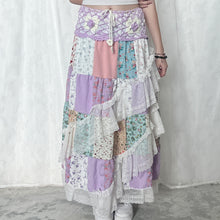 Load image into Gallery viewer, Pastel Purple White Crochet Band Lace Asymmetrical Patchwork Maxi Skirt
