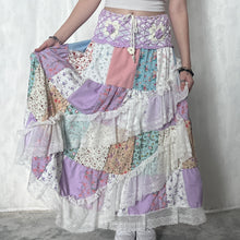 Load image into Gallery viewer, Pastel Purple White Crochet Band Lace Asymmetrical Patchwork Maxi Skirt
