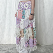 Load image into Gallery viewer, Pastel Purple White Crochet Band Lace Asymmetrical Patchwork Maxi Skirt
