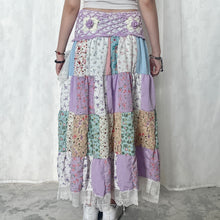 Load image into Gallery viewer, Pastel Purple White Crochet Band Lace Asymmetrical Patchwork Maxi Skirt
