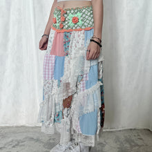 Load image into Gallery viewer, Pastel Green Orange Crochet Band Lace Asymmetrical Patchwork Maxi Skirt
