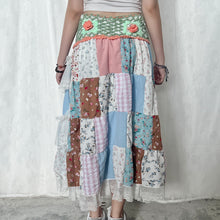 Load image into Gallery viewer, Pastel Green Orange Crochet Band Lace Asymmetrical Patchwork Maxi Skirt
