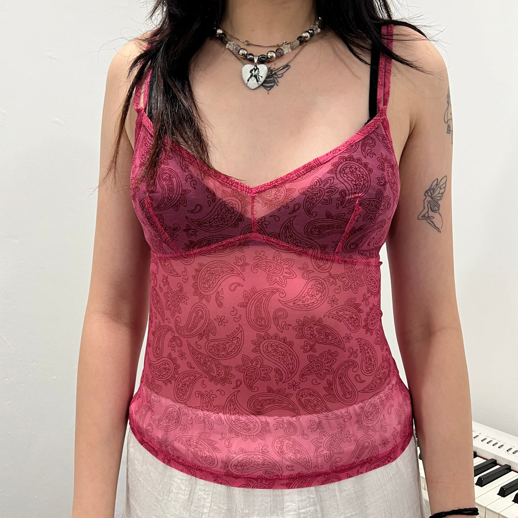 Pink Paisley Mesh See Through Camisole Top