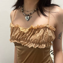 Load image into Gallery viewer, Champagne Gold Ruffles Mesh Camisole Top
