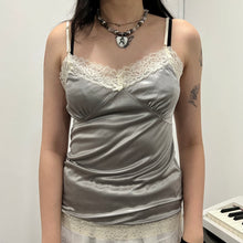 Load image into Gallery viewer, Grey Silky White Lace Camisole Top
