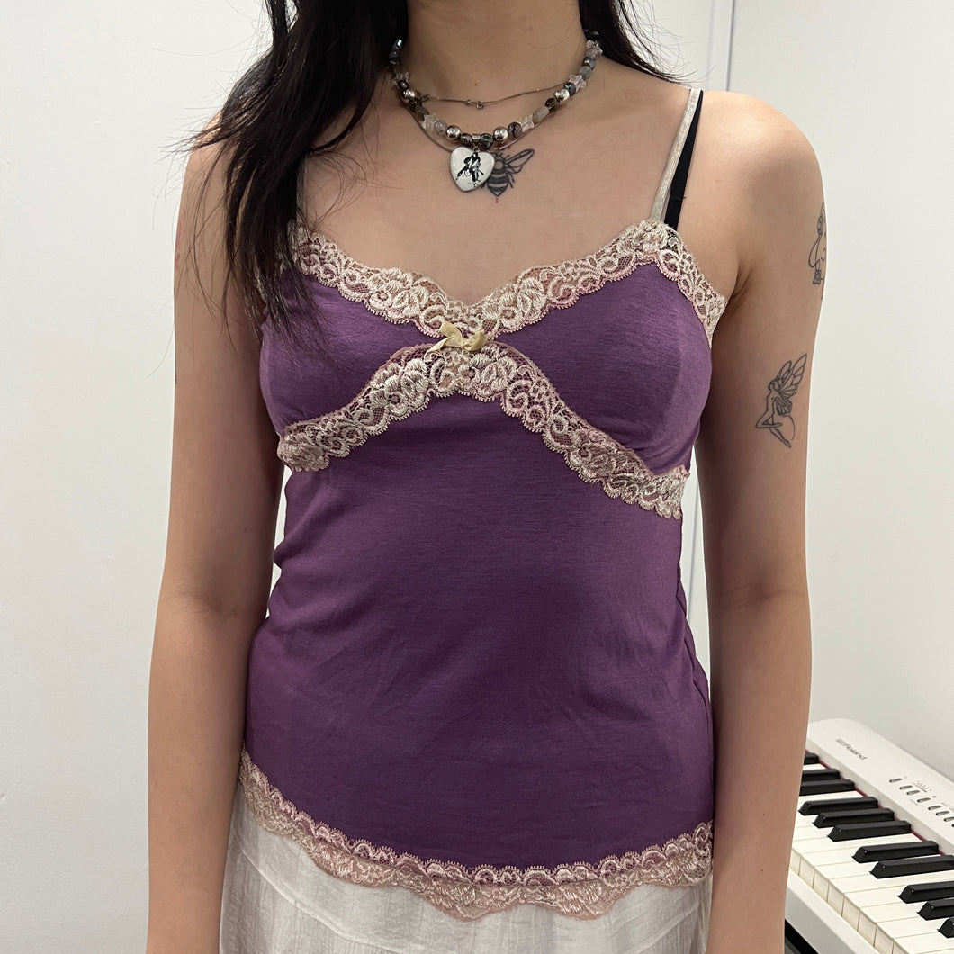 Purple Coquette White Lace Camisole Top