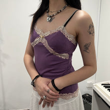 Load image into Gallery viewer, Purple Coquette White Lace Camisole Top
