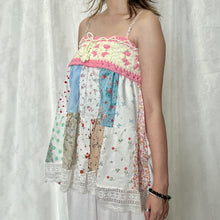 Load image into Gallery viewer, Pink White Crochet Blue Green Patchwork Cami Top
