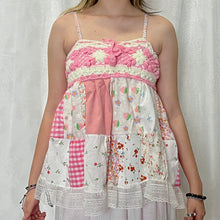 Load image into Gallery viewer, Pink Crochet Strawberry Gingham Patchwork Cami Top
