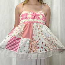 Load image into Gallery viewer, Pink Crochet Strawberry Gingham Patchwork Cami Top
