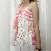 Load image into Gallery viewer, Pink Crochet Strawberry Gingham Patchwork Cami Top
