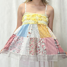 Load image into Gallery viewer, Yellow Crochet Yellow Pink Gingham Patchwork Cami Top
