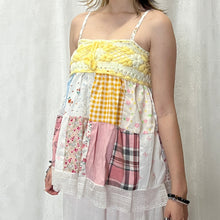 Load image into Gallery viewer, Yellow Crochet Yellow Pink Gingham Patchwork Cami Top
