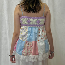 Load image into Gallery viewer, Purple Crochet Solid Blue White Flowers Patchwork Cami Top
