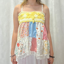 Load image into Gallery viewer, Yellow Crochet Solid Pink Blue Flowers Patchwork Cami Top
