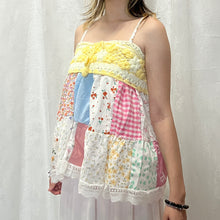 Load image into Gallery viewer, Yellow Crochet Solid Pink Blue Flowers Patchwork Cami Top
