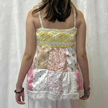 Load image into Gallery viewer, Yellow Crochet Solid Pink Blue Flowers Patchwork Cami Top
