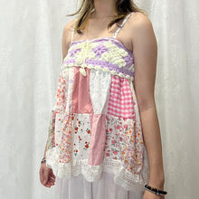 Load image into Gallery viewer, Purple Crochet Solid Pink Flowers Patchwork Cami Top
