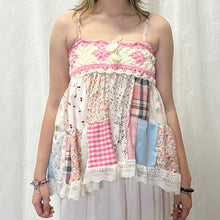 Load image into Gallery viewer, Pink White Crochet Plaid Gingham High-low Patchwork Cami Top
