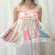 Load image into Gallery viewer, Pink White Crochet Plaid Gingham High-low Patchwork Cami Top
