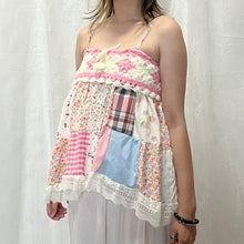 Load image into Gallery viewer, Pink White Crochet Plaid Gingham High-low Patchwork Cami Top
