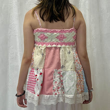 Load image into Gallery viewer, Pink White Crochet Plaid Gingham High-low Patchwork Cami Top
