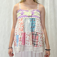 Load image into Gallery viewer, Purple White Crochet Plaid Gingham Flowers Patchwork Cami Top
