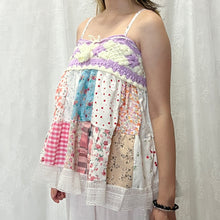 Load image into Gallery viewer, Purple White Crochet Plaid Gingham Flowers Patchwork Cami Top
