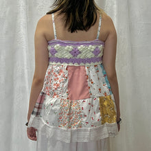 Load image into Gallery viewer, Purple White Crochet Plaid Gingham Flowers Patchwork Cami Top
