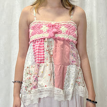 Load image into Gallery viewer, Pink Crochet Solid Pink Gingham Patchwork Cami Top
