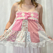 Load image into Gallery viewer, Pink Crochet Solid Pink Gingham Patchwork Cami Top
