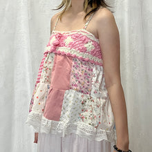 Load image into Gallery viewer, Pink Crochet Solid Pink Gingham Patchwork Cami Top
