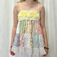 Load image into Gallery viewer, White Yellow Crochet Pastel Flowers Patchwork Cami Top
