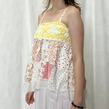 Load image into Gallery viewer, Yellow White Crochet Pink Flowers Patchwork Cami Top
