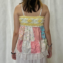 Load image into Gallery viewer, Yellow White Crochet Pink Flowers Patchwork Cami Top
