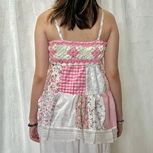 Load image into Gallery viewer, Pink White Crochet Plaid Gingham Flowers High-low Patchwork Cami Top
