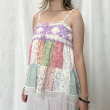 Load image into Gallery viewer, Purple Crochet Pastel Flowers Patchwork Cami Top
