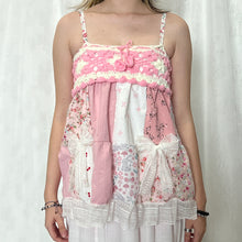 Load image into Gallery viewer, Pink Crochet Bow Solid Pink Main Whites Patchwork Cami Top
