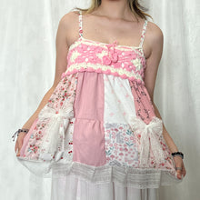 Load image into Gallery viewer, Pink Crochet Bow Solid Pink Main Whites Patchwork Cami Top
