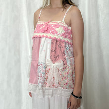 Load image into Gallery viewer, Pink Crochet Bow Solid Pink Main Whites Patchwork Cami Top
