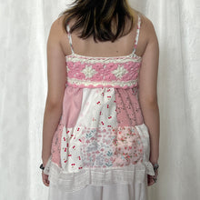 Load image into Gallery viewer, Pink Crochet Bow Solid Pink Main Whites Patchwork Cami Top
