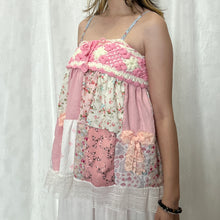 Load image into Gallery viewer, Pink Crochet Bow Blue Straps Patchwork Cami Top
