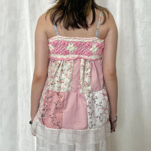 Load image into Gallery viewer, Pink Crochet Bow Blue Straps Patchwork Cami Top
