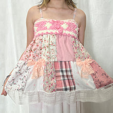 Load image into Gallery viewer, Pink Crochet Bow Plaid Light Flowers Patchwork Cami Top
