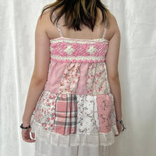 Load image into Gallery viewer, Pink Crochet Bow Plaid Light Flowers Patchwork Cami Top
