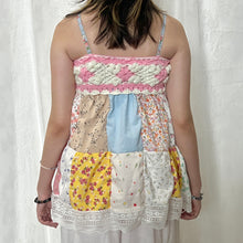 Load image into Gallery viewer, Pink Crochet Bow Blue Yellow Cherry Patchwork Cami Top
